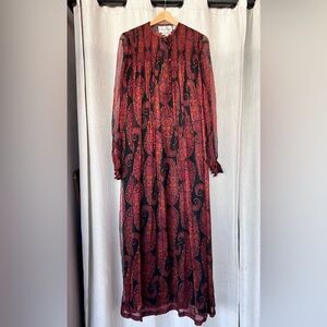 TREACY LOWE PAISLEY PRINTED INDIAN DRESS Women's Size L 100% Silk Long Sleeve